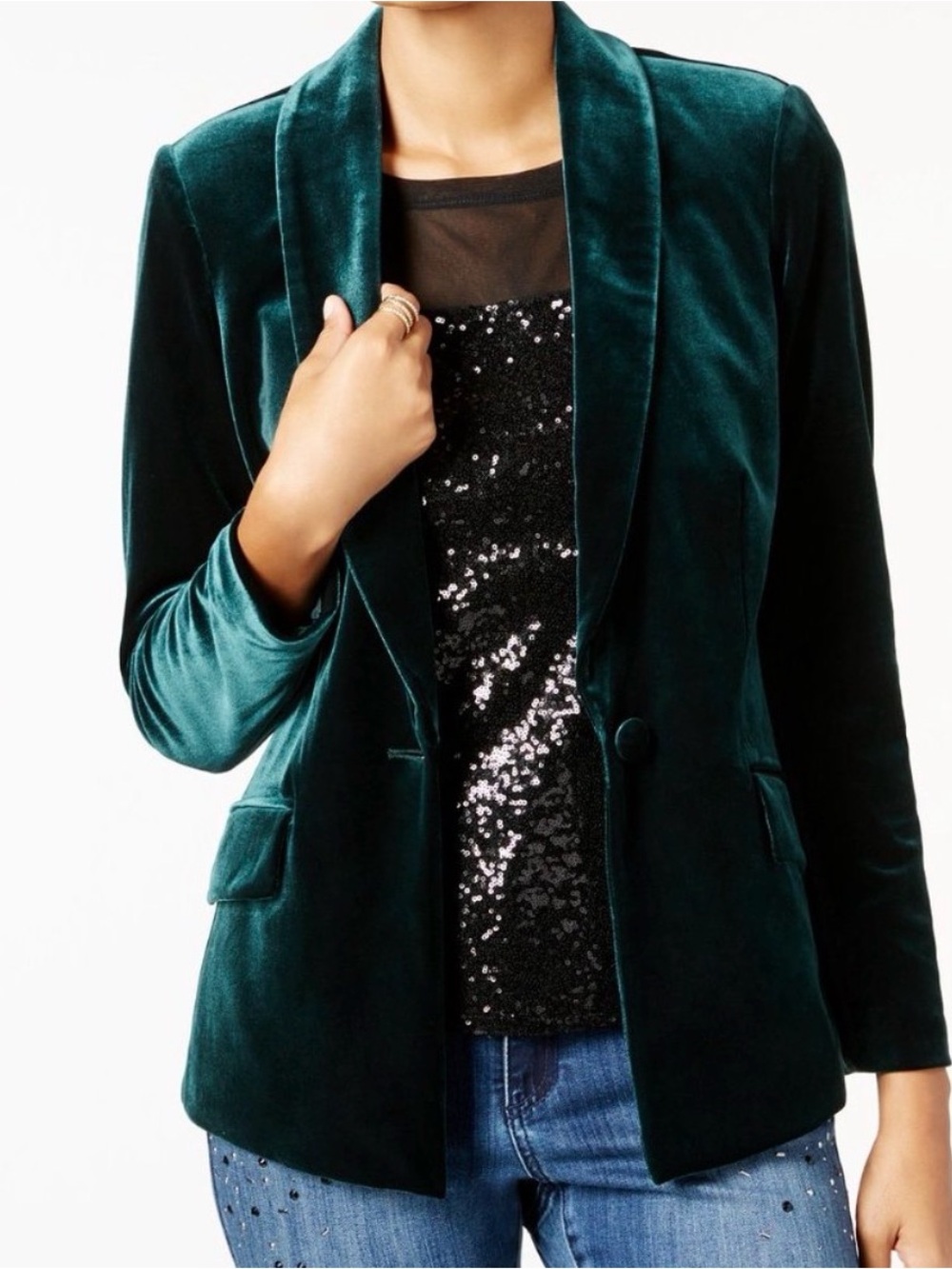 Macy’s‎ INC International Concepts Hunter Forest Emerald Green Velvet Blazer.